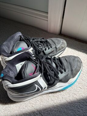 Nike Black and White High-Top Sneakers with Teal and Pink Accents
